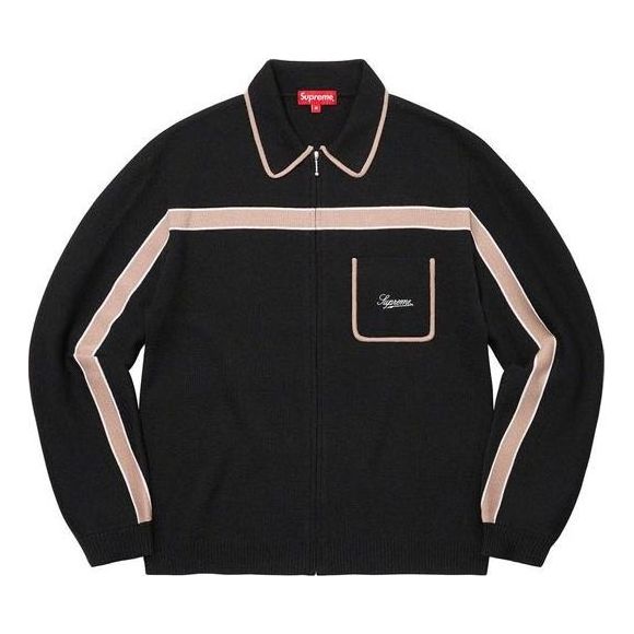 Supreme Chest Stripe Zip Up Cardigan 'Black Beige' SUP-FW21-158