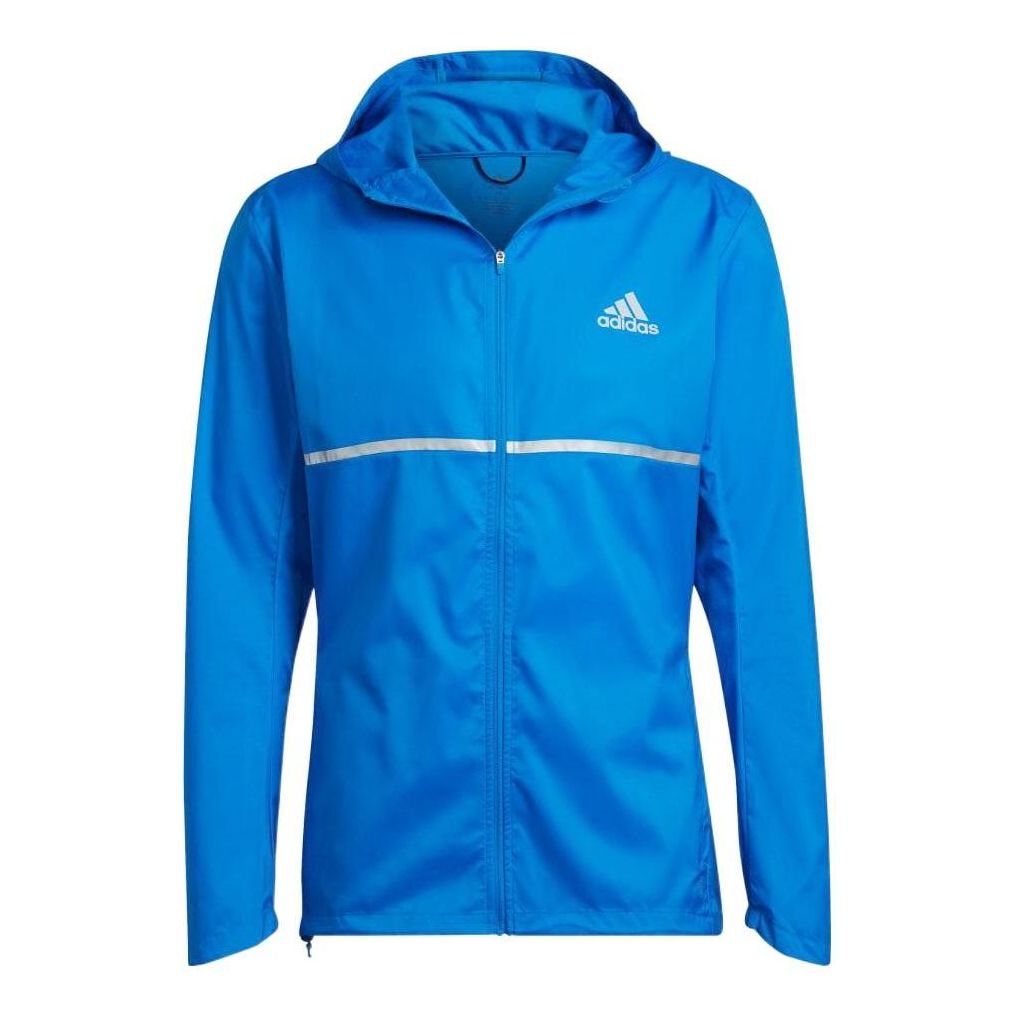 Men's adidas Logo Printing Solid Color Casual Hooded Jacket Japanese Version Blue HB7426