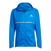 Men's adidas Logo Printing Solid Color Casual Hooded Jacket Japanese Version Blue HB7426