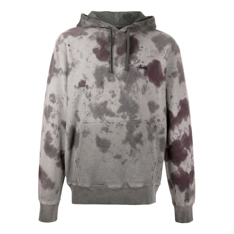 Men's Stussy Embroidered Logo hooded Long Sleeves Gray 118375