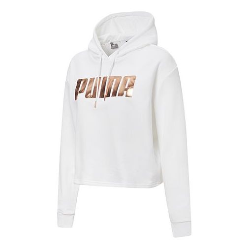 (WMNS) PUMA Metallic Logo Hoodie 'White Gold' 586356-02