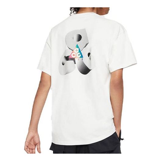 Men's Nike ACG Series Back 3D Alphabet Printing Casual Round Neck Short Sleeve White T-Shirt BV8351-121