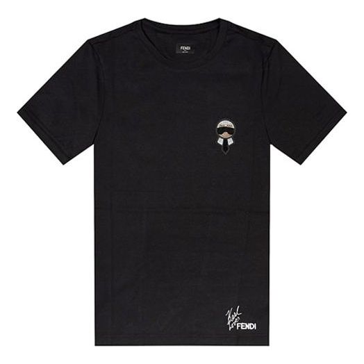 Men's FENDI Signature Round Neck Short Sleeve Black T-Shirt FY0894A2HKF0QA1