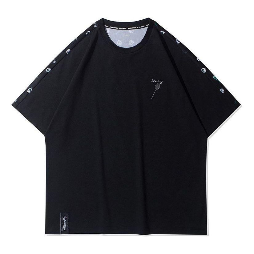 Li-Ning Badminton Series Quick Dry Sweat Absorbing Casual Sports Round Neck Short Sleeve Black AHSR061-3