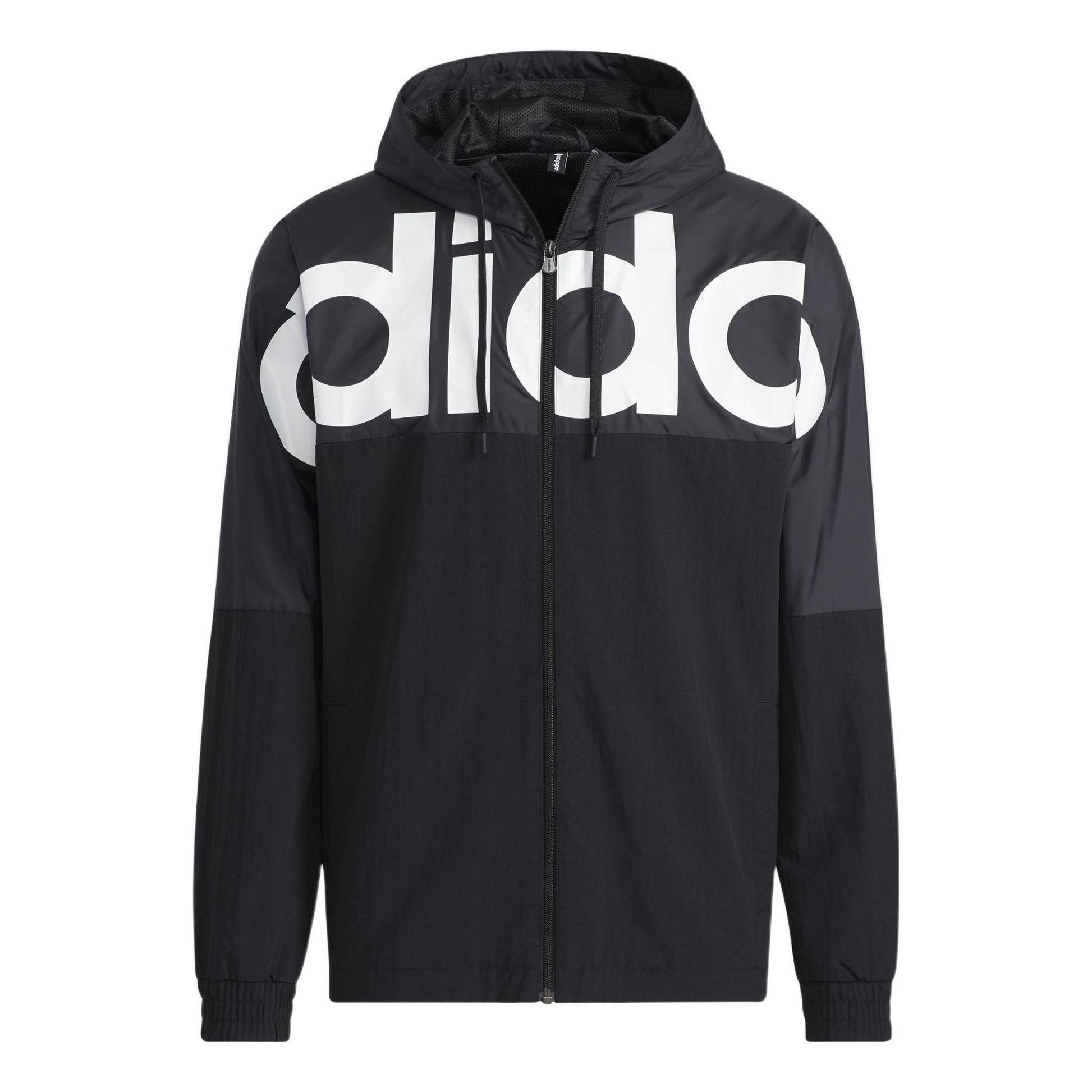 adidas Large Logo Contrast Color Stitching Athleisure Casual Sports Hooded Jacket Black HD4700
