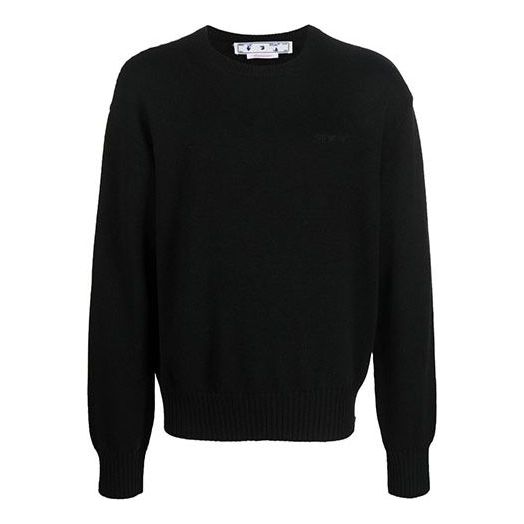 Men's Off-White FW22 Solid Color Round Neck Pullover Knit Wool Sweater Loose Fit Black OMHE091C99KNI0021010