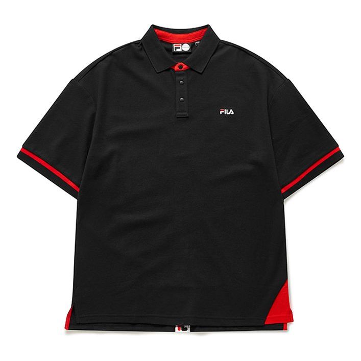FILA FUSION Alphabet Logo Printing Short Sleeve Polo Shirt Black T11M022105F-BK