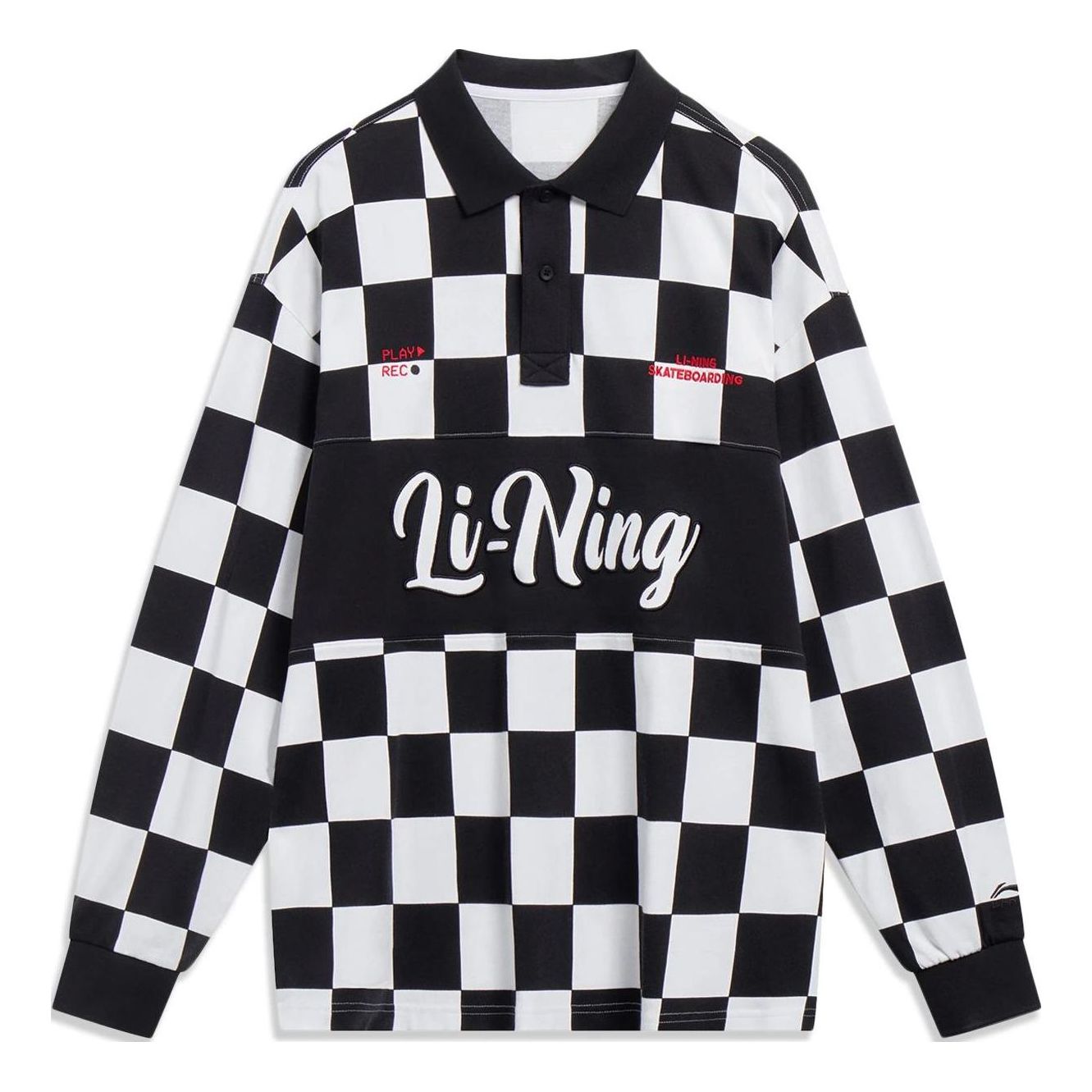Li-Ning Checkerboard Graphic Long Sleeve Polo Shirt 'Black White' APLT013-1