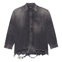 Balenciaga SS21 Ripped Denim Shirt Male Black 657610TBP191090