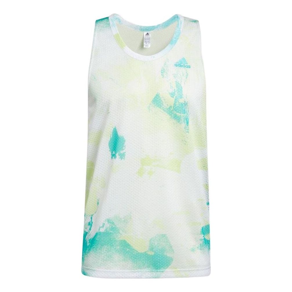 Men's adidas Colorblock Printing Casual Sports White Vest HF4422