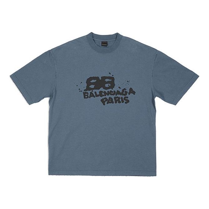 Balenciaga Hand-Drawn BB Icon T-Shirt Medium Fit 'Blue Black' 612966TNVN44183