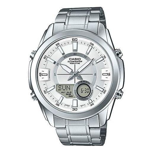 CASIO Waterproof Stainless Steel Strap Mens Silver Analog/Digital Combo AMW-810D-7A