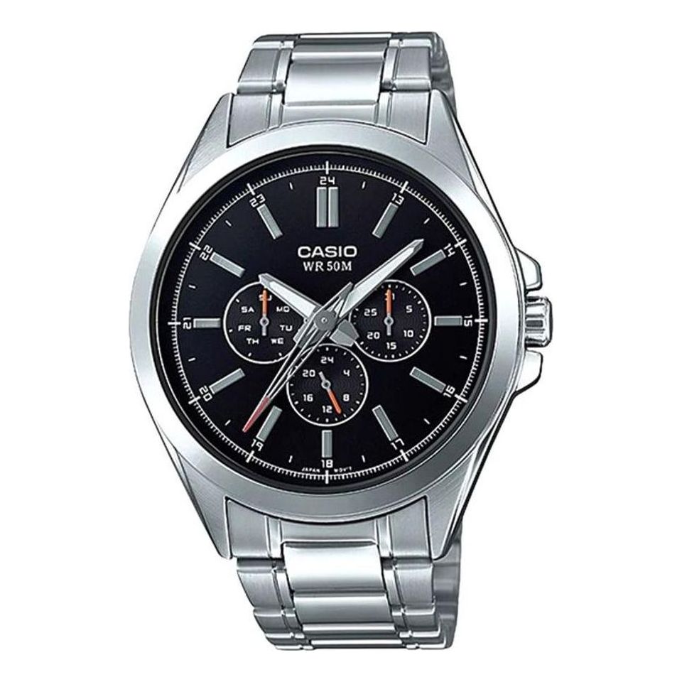 CASIO Waterproof Men's Stainless Steel Strap Black Dial Analog Mens MTP-SW300D-1A