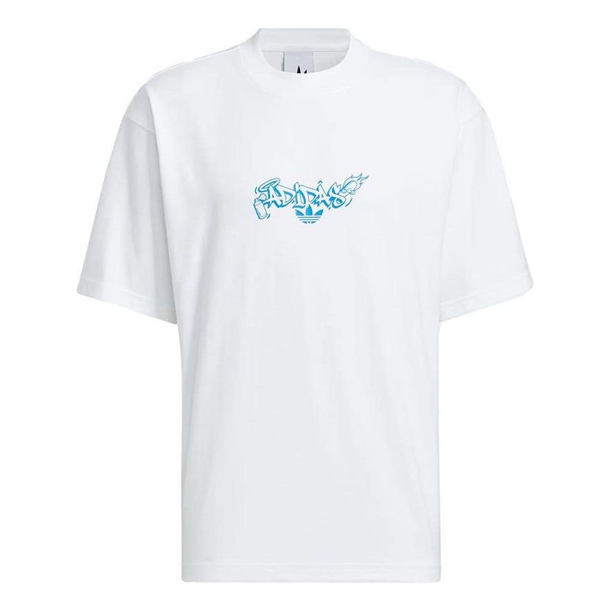 adidas originals Alphabet Cartoon Skateboard Printing Round Neck Short Sleeve Unisex White H49558