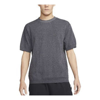 Men's Nike Solid Color Cuff Logo Knit Round Neck Pullover Short Sleeve Gray T-Shirt DM5600-010