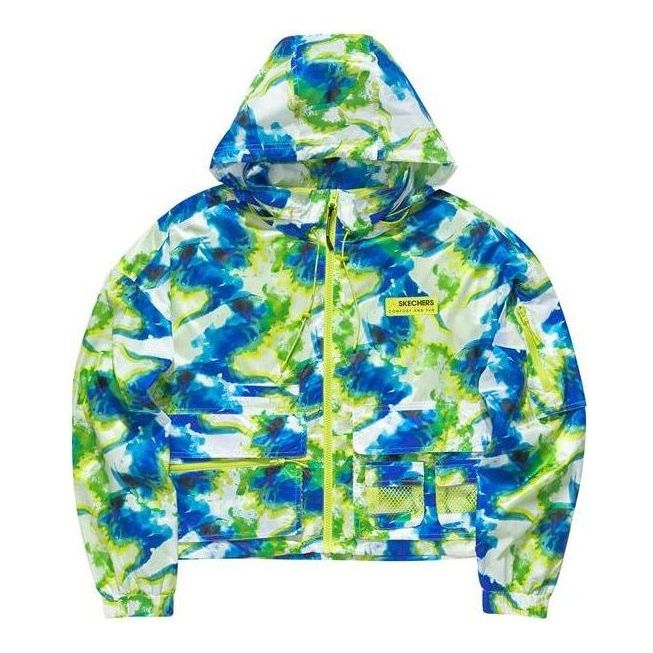 (WMNS) Skechers Casual Camo Hooded Jacket 'Green Blue' L121W024