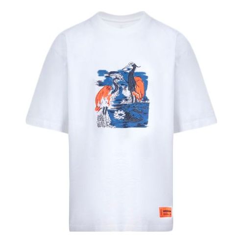 Men's HERON PRESTON Heron Embroidered Printing Short Sleeve White HMAA019F20JER0080149