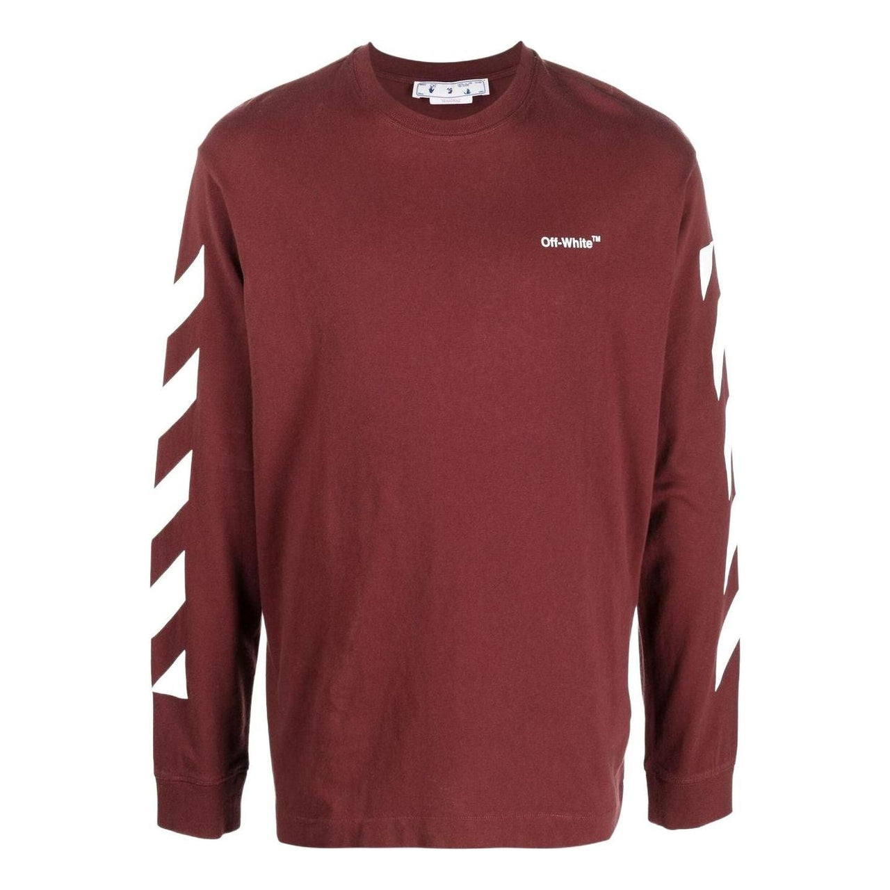 Men's Off-White FW22 Stripe Printing Round Neck Pullover Red OMAB064F22JER0012801