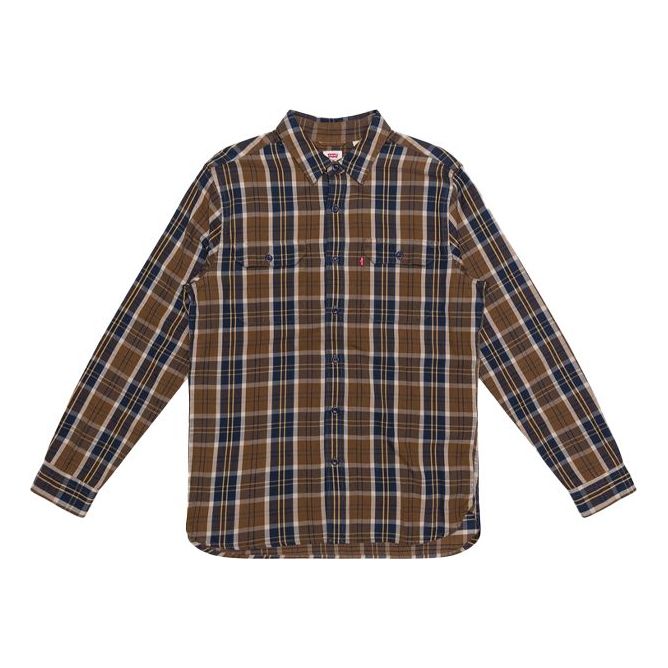 Men's Levis Plaid lapel Long Sleeves Shirt Colorblock 19573-0109