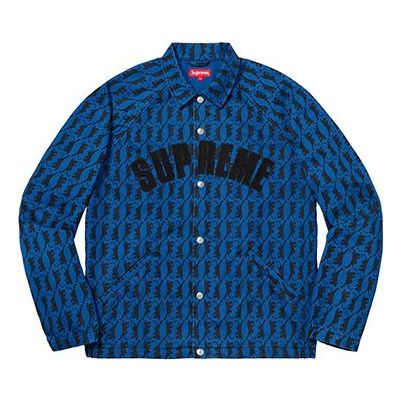 Supreme FW18 Snap Front Twill Jacket Blue Logo 'Blue Black' SUP-FW18-139