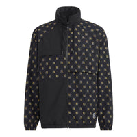Men's adidas neo Monogram Wb 2 Full Print Pattern Zipper Stand Collar Jacket Black HM2038
