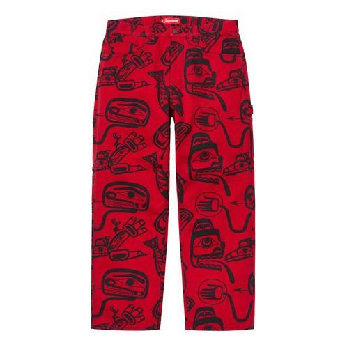 Supreme FW19 Week 7 Painter Pant Printing Pattern Casual Long Pants Red SUP-FW19-696