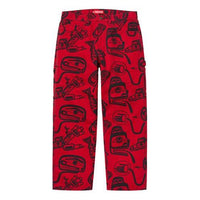 Supreme FW19 Week 7 Painter Pant Printing Pattern Casual Long Pants Red SUP-FW19-696