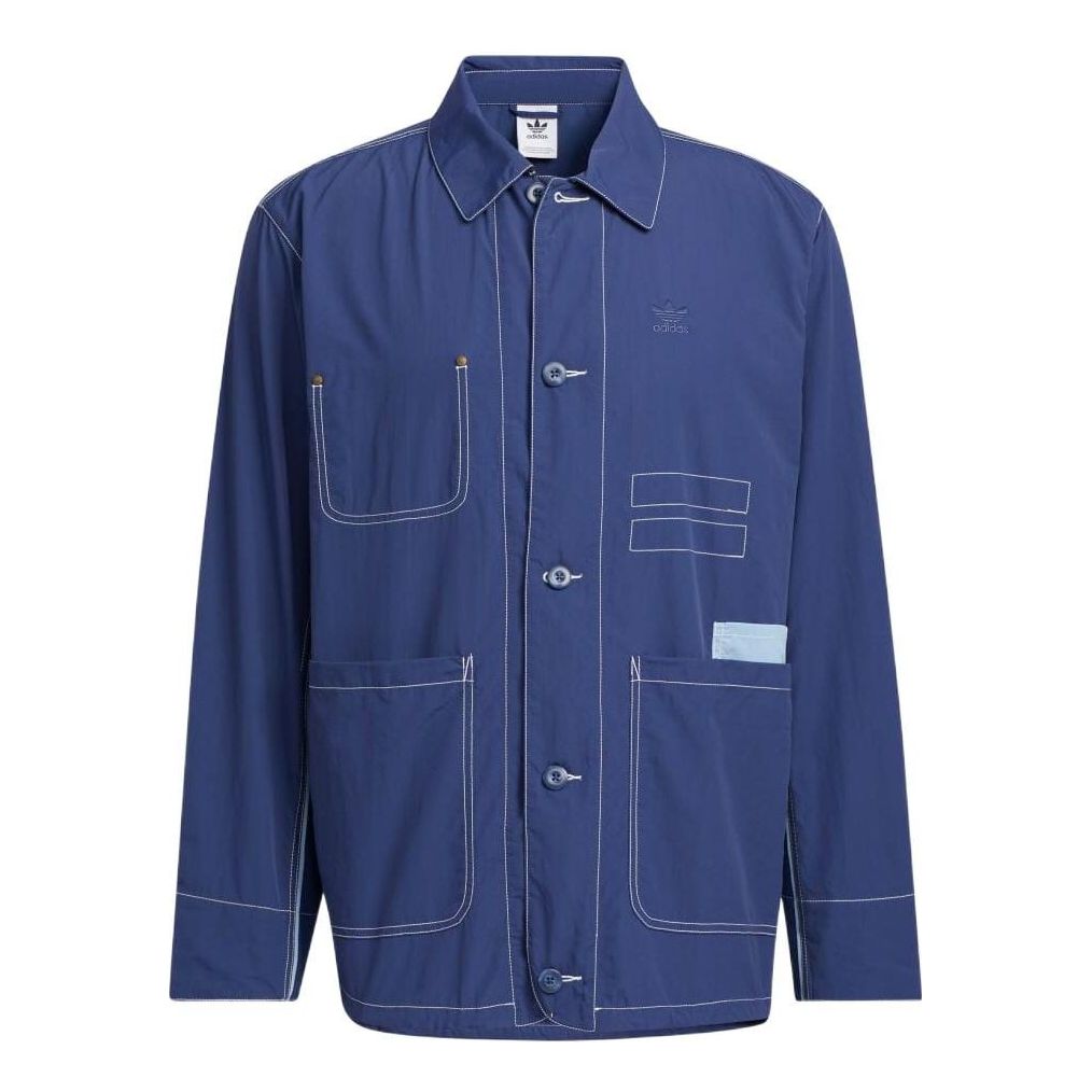 adidas originals Solid Color single breasted Cargo Jacket Navy Blue HM8016