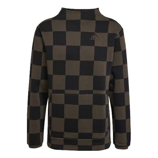 Men's adidas Fl Swt Logo Embroidered Grid Sports Half Turtleneck Pullover Black HU0291