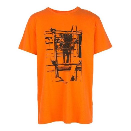Off-White Cotton Arrow Pattern Printing Round Neck Short Sleeve Orange OMAA027F191850071910