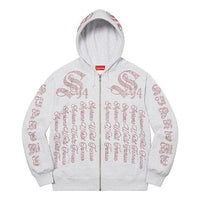 Supreme Rhinestone Zip Up Hooded Sweatshirt 'Grey Red' SUP-SS22-117