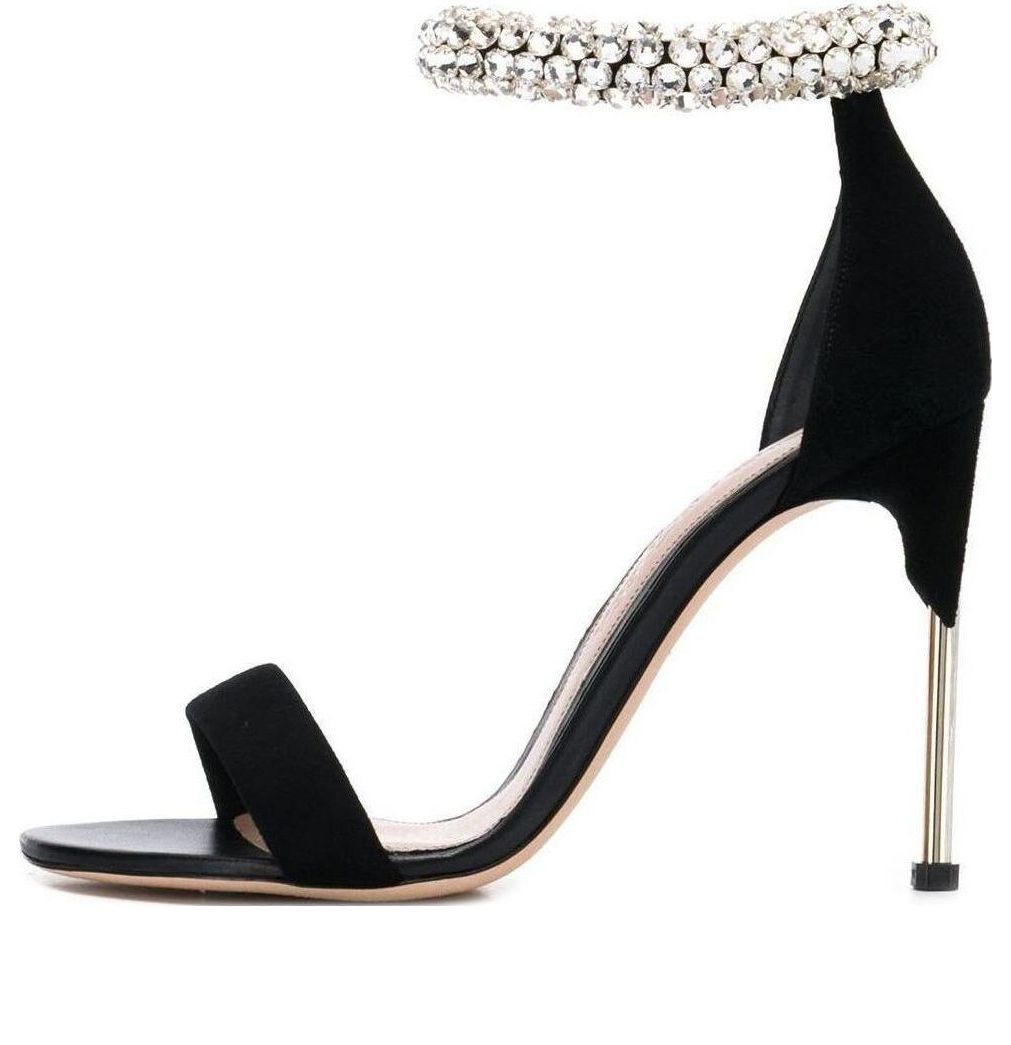 (WMNS) Alexander McQueen Crystal Ankle Cuff Sandals 'Black Silver' 586437WHV6B1064