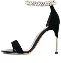 (WMNS) Alexander McQueen Crystal Ankle Cuff Sandals 'Black Silver' 586437WHV6B1064