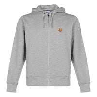 Men's KENZO FW20 Small Tiger Head Pattern Cotton Hooded Zipper Sports Light Grey FA65BL7214MD-94