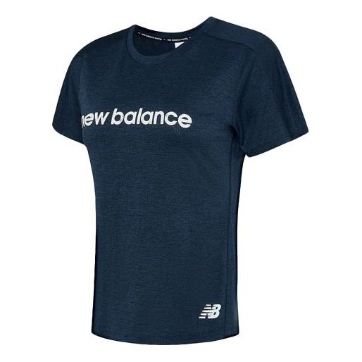 (WMNS) New Balance Classic logo Alphabet Printing Short Sleeve Blue AWT0301Y-ECR