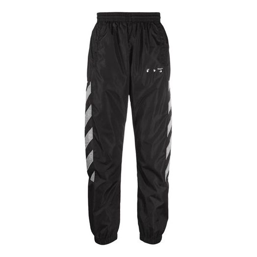 Off-White SS21 Side Stripe Printing Sports Pants Black OMCJ001R21FAB0011006