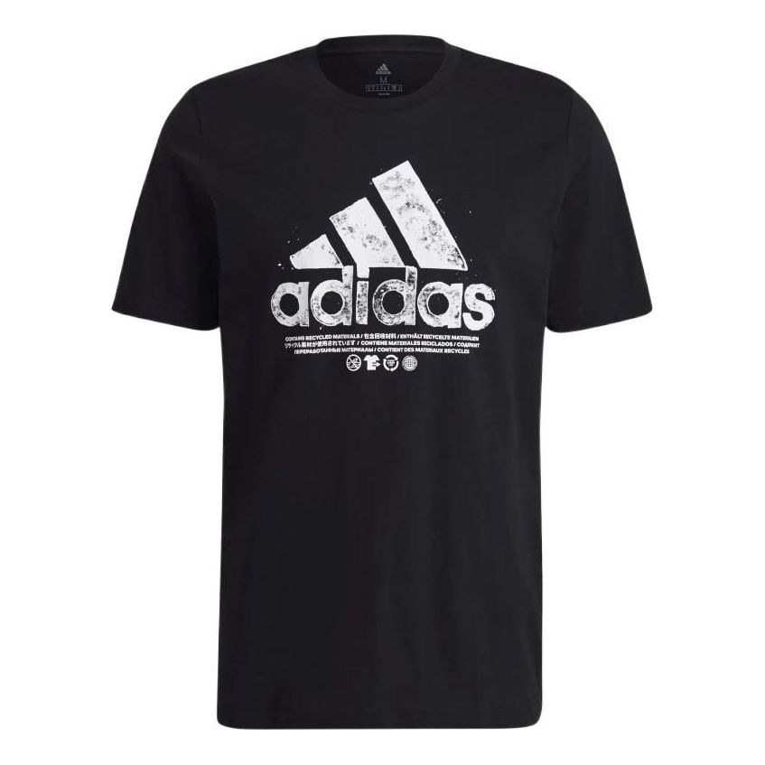 Men's adidas Logo Printing Pattern Round Neck Short Sleeve Black T-Shirt GL3707