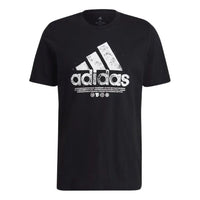 Men's adidas Logo Printing Pattern Round Neck Short Sleeve Black T-Shirt GL3707