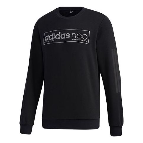adidas neo Casual Sports Printing Logo Round Neck Pullover Black GK8769