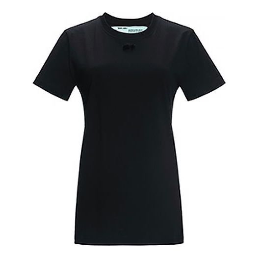 (WMNS) Off-White Round Neck Pullover Short Sleeve Black OF2D3T00110