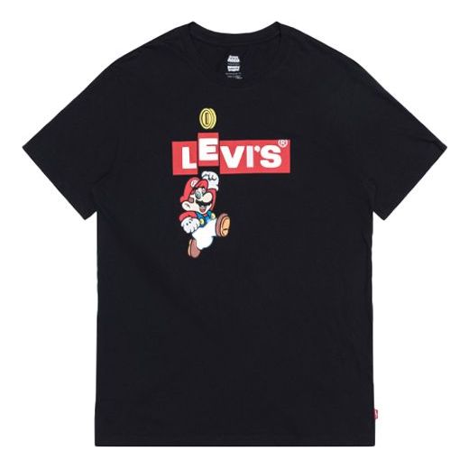 Men's Levis X SUPER MARIO Crossover Pure Cotton Printing Short Sleeve Black 22491-0707