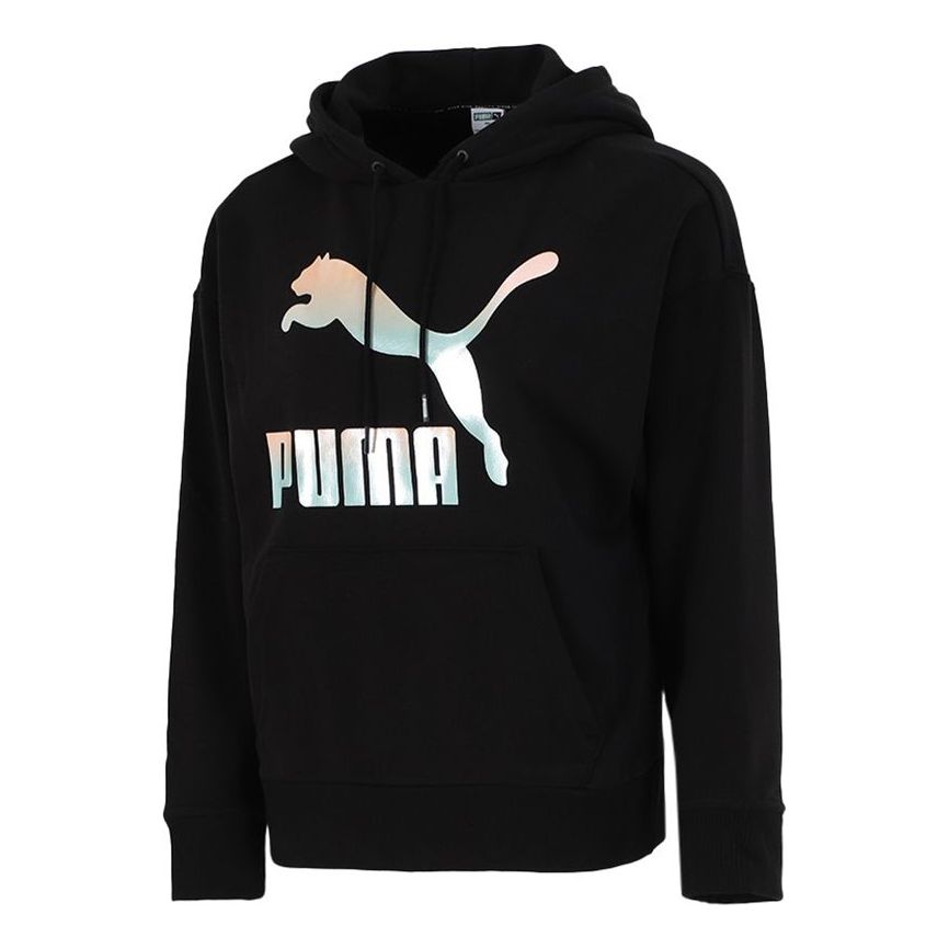 (WMNS) PUMA Classics Logo Hoodie 'Black White' 531385-71