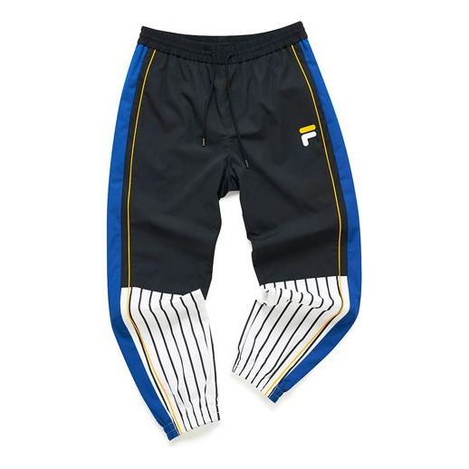 FILA FUSION Contrasting Colors Stripe Loose Woven Long Pants Black T11M112803F-BK