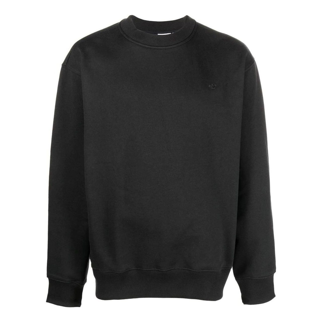 Men's adidas originals Solid Color Logo Round Neck Pullover Long Sleeves Black HK0306