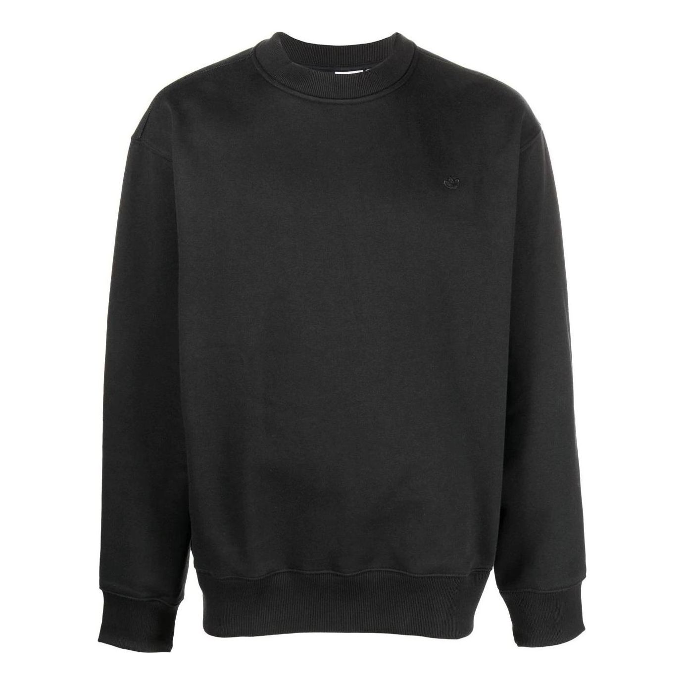 Men's adidas originals Solid Color Logo Round Neck Pullover Long Sleeves Black HK0306