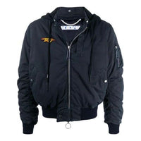 Off-White FW20 Stencil Vintage Applique Hooded Long-sleeve Jacket Men's Navy Blue OMEH017E20FAB0014501