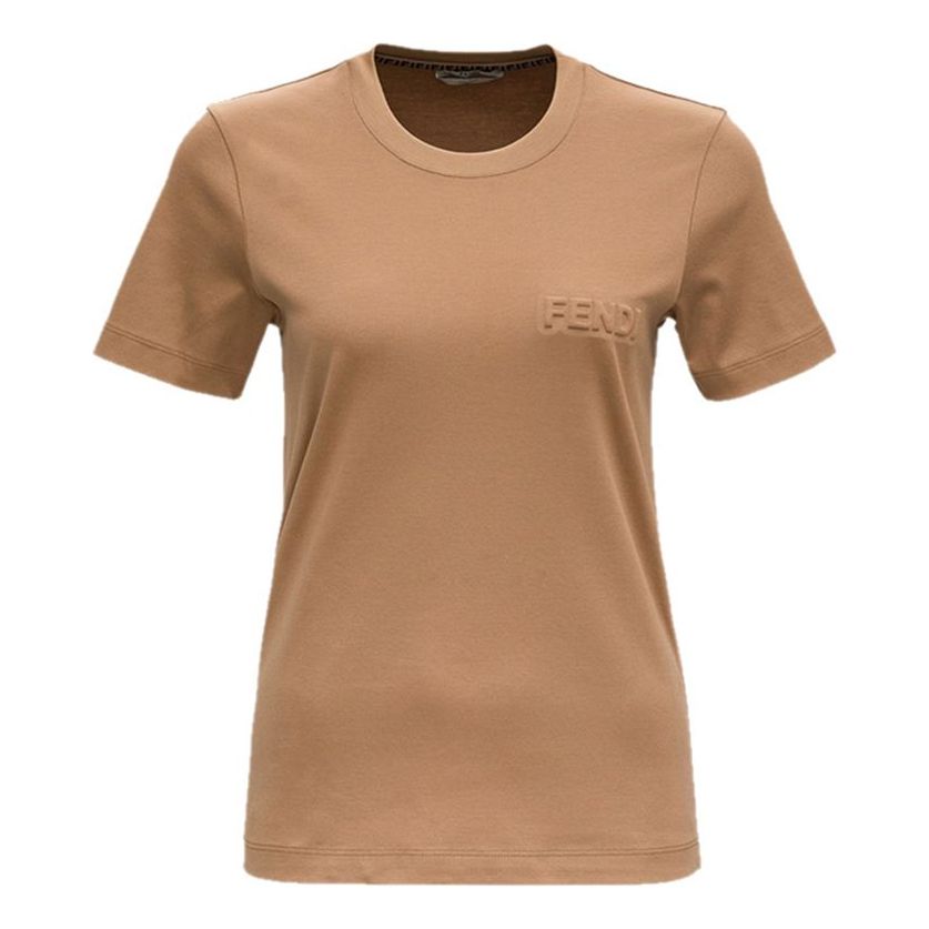 FENDI Round Neck Alphabet Logo Short Sleeve Beige FS7254AFLDF1D3F