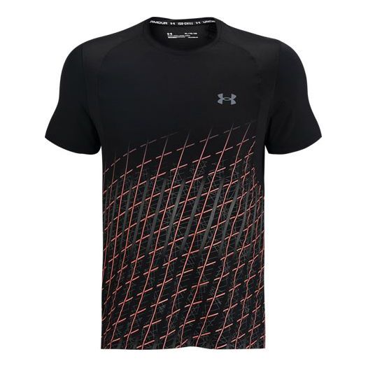 Men's Under Armour Iso-Chill Gradient Stripe Printing Running Sports Short Sleeve Black 1367876-001