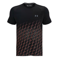 Men's Under Armour Iso-Chill Gradient Stripe Printing Running Sports Short Sleeve Black 1367876-001