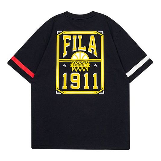 FILA Fuison Basketball Element Contrasting Colors Printing Loose Short Sleeve Black T11M022114F-BK
